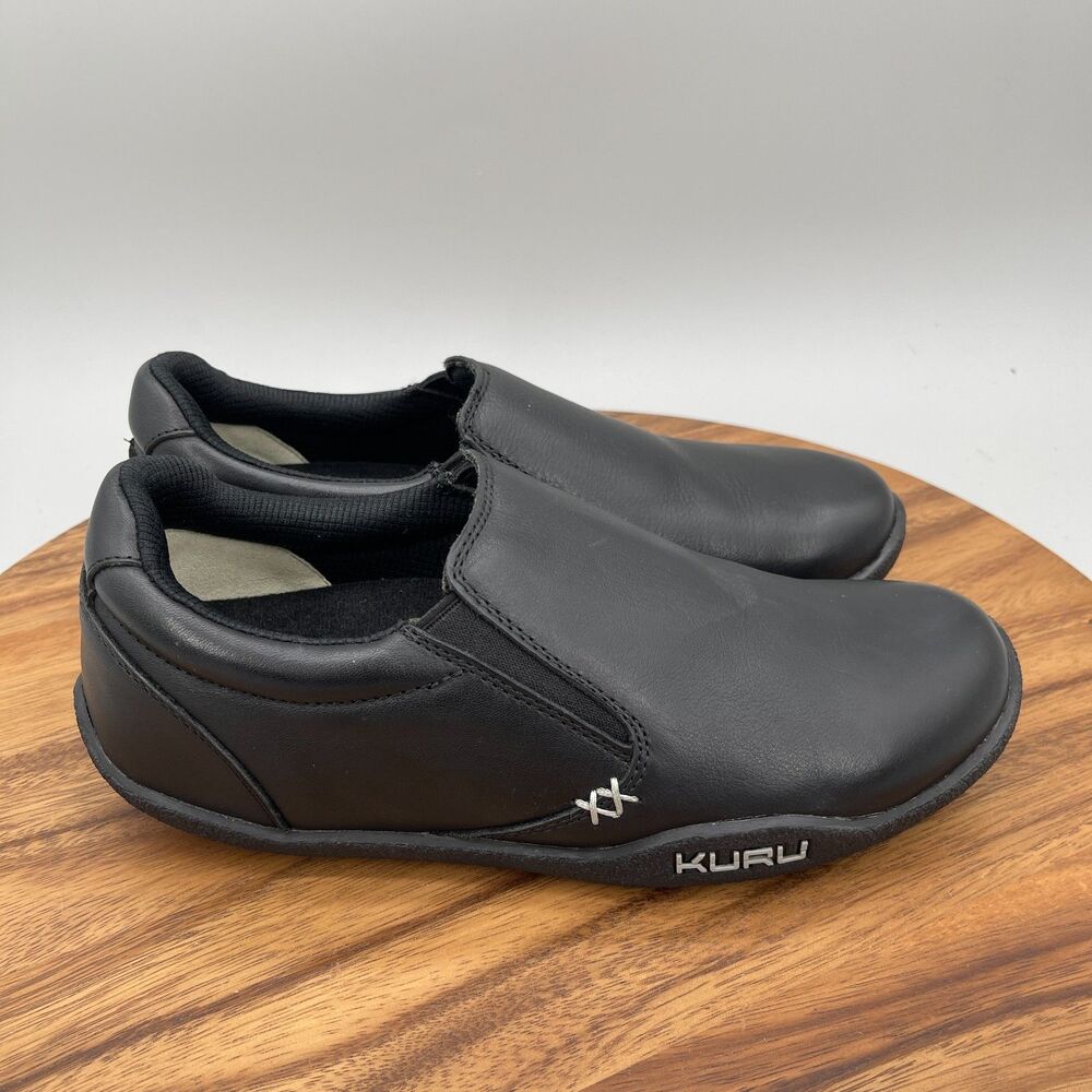 Kuru Kivi Shoes Womens 8.5 Black Leather Casual Slip On Comfort Walking Sneakers